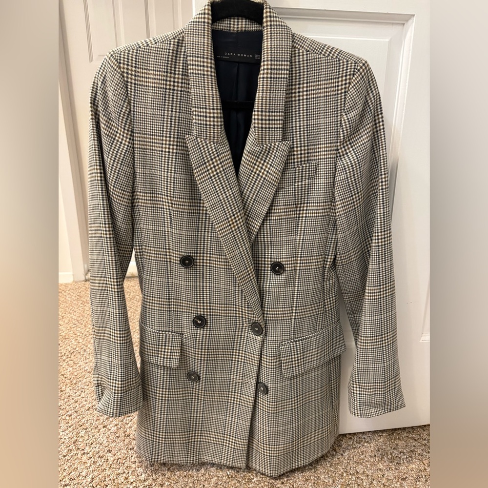 Zara Houndstooth Blazer in Black and Brown Size xs